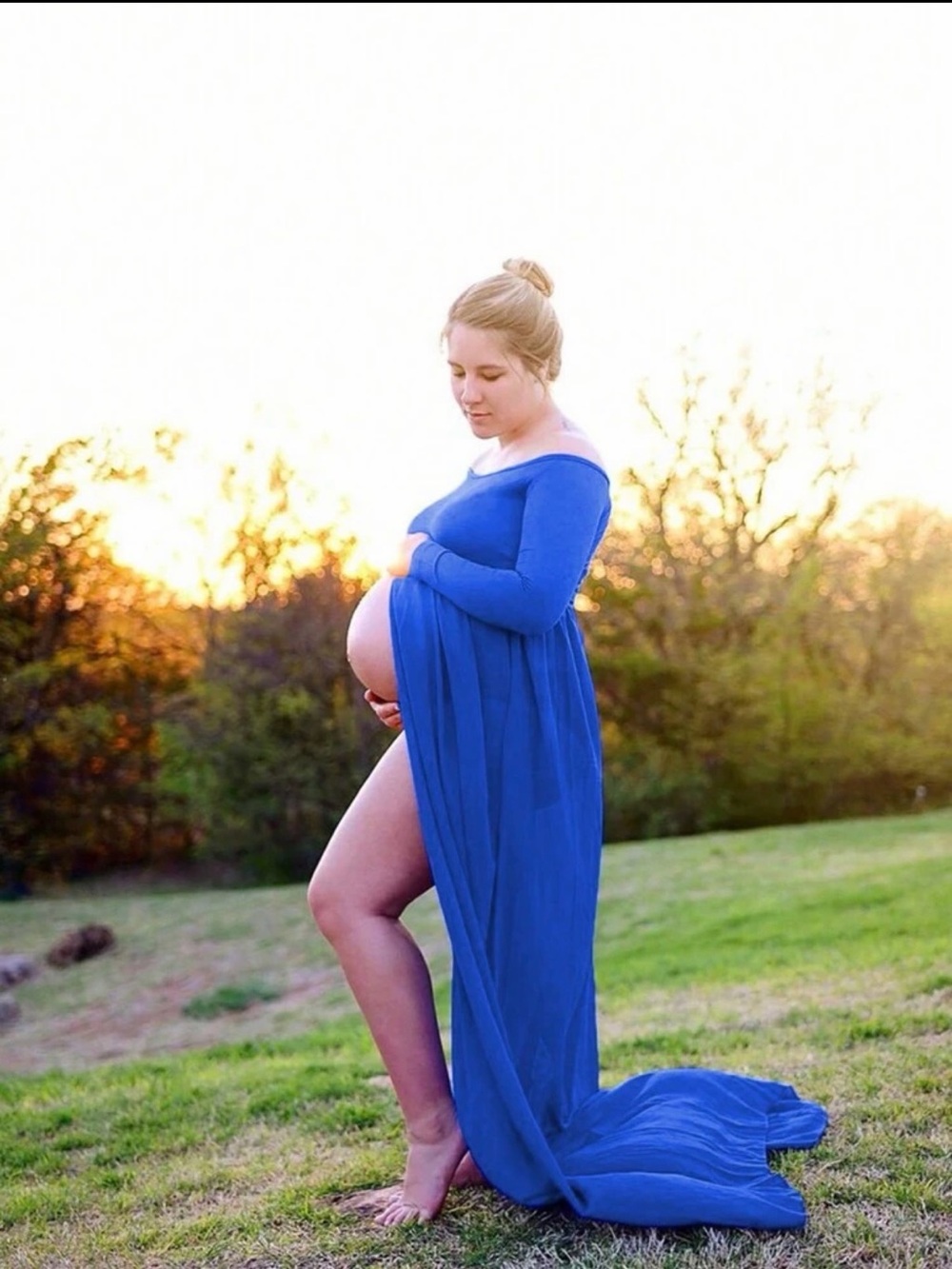 Maternity Off-Shoulder Maxi Dress in Royal Blue